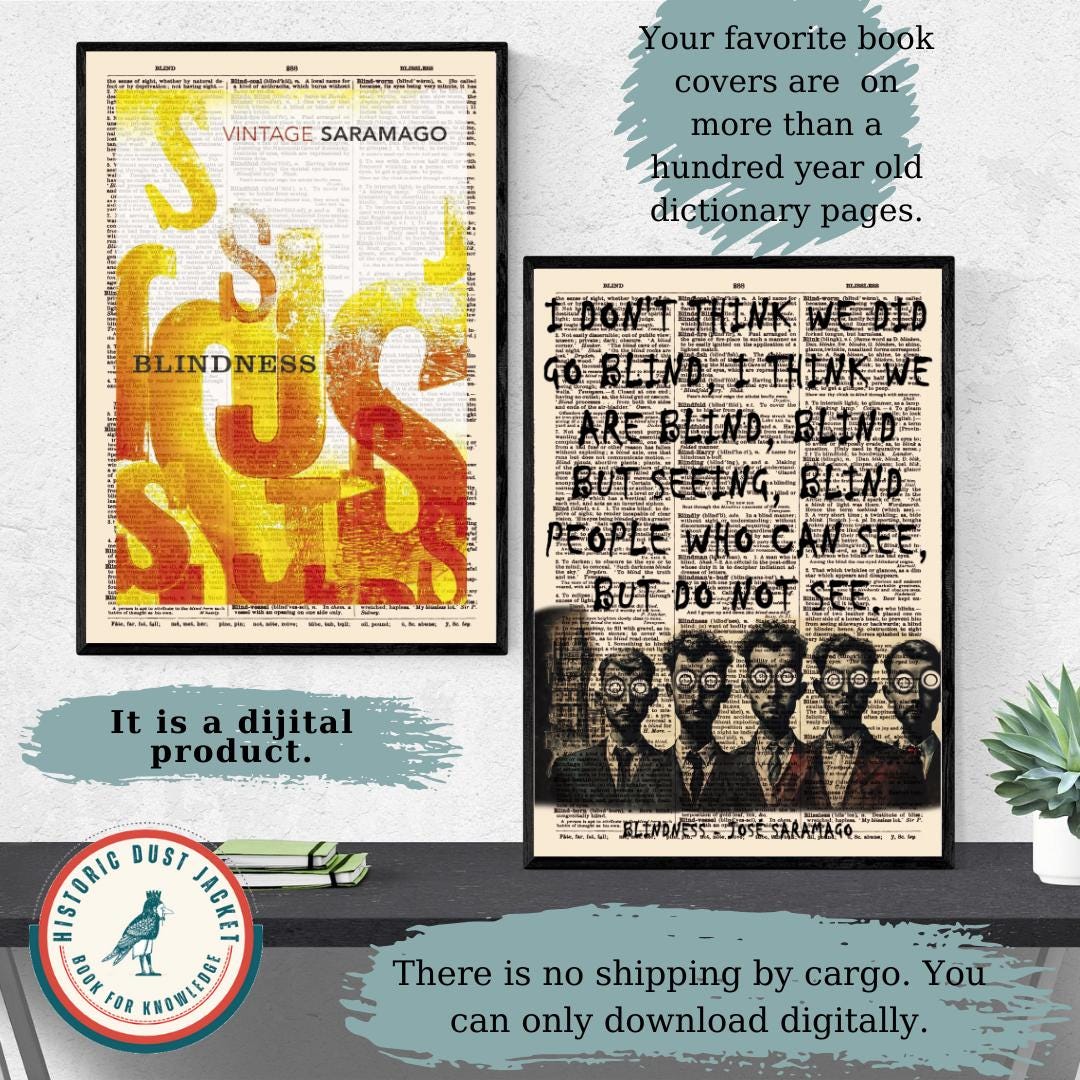 Printable 'Blindness' Book Cover Art, Vintage Book Cover, José Saramago Poster, Book Lover Gift, Classroom Library Wall Art