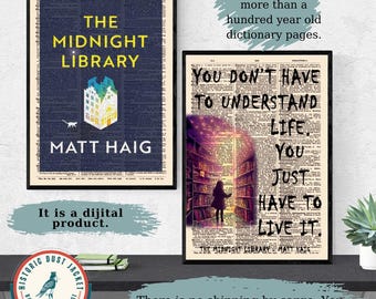 Printable 'The Midnight Library ' Book Cover Art, Vintage Book Cover,  Poster Print, Book Lover Gift, Matt Haig Book