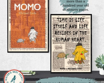 Printable &#39;Momo by Michael Ende&#39; Book Cover Art, Vintage Book Cover, Turtle Poster Print, Book Lover Gift, Classroom Library Wall Art