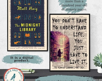 Printable 'The Midnight Library ' Book Cover Art, Vintage Book Cover,  Poster Print, Book Lover Gift, Matt Haig Book