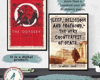 Couverture de livre imprimable « L'Odyssée », couverture de livre vintage, affiche grecque d'Homère, cadeau pour amateur de livres, littérature grecque classique, mythologie grecque