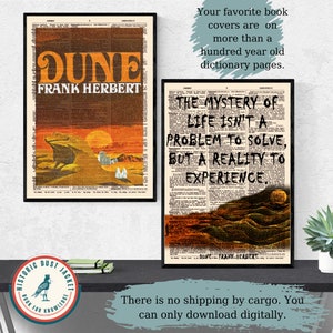 Printable &#39;Dune&#39; Book Cover Print on Vintage Dictionary Page, Dune Book Art,  Dune Poster Wall Art Prints, Gift for Christmas