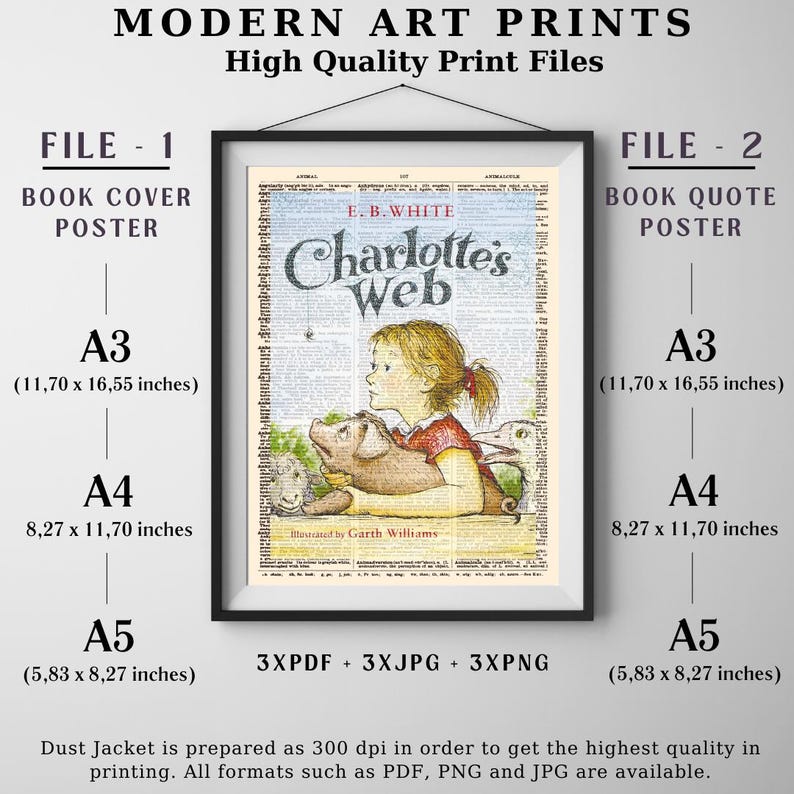 Printable 'charlotte's Web' Book Cover Art, Vintage Book Cover, Poster ...