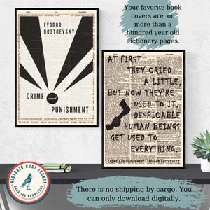 Crime and Punishment, Dostoevsky Poster on Vintage Page, Book Lover Literature Art, Bookish Gift, Book Cover Print