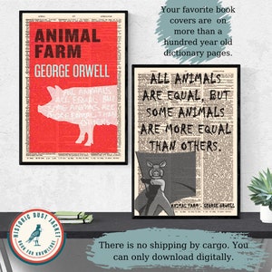 Impresión de portada de libro de George Orwell en página antigua, impresión literaria imprimible de 'Rebelión en la granja', carteles de libros, arte de pared en lienzo, regalo para amantes de los libros