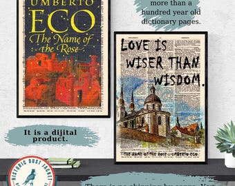 Druckbare 'Der Name der Rose' Buch Cover Art, Vintage Buch Cover, Poster Druck, Buch Liebhaber Geschenk, Umberto Eco Poster