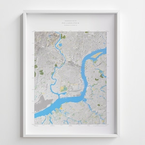 Topographie contemporaine de Philadelphie, impression de carte d'altitude en relief ombragé 24 x 81 cm avec impression 3D de paysage urbain de Philadelphie, Pennsylvanie