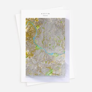 Postal de topografía de Austin, postal estándar con mapa de elevación en relieve sombreado de 4"x6" de alto detalle con sensación 3D de Austin, Texas