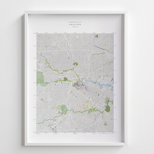 Topographie contemporaine de Houston, impression de carte d'altitude en relief ombragé 24 x 32 pouces avec impression 3D du paysage urbain de Houston, Texas