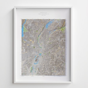 Topographie contemporaine d'Indianapolis, impression de carte d'altitude en relief ombragé 24 x 32 po avec impression 3D d'Indianapolis, paysage urbain de l'Indiana