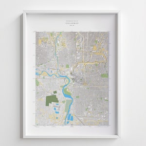 Topographie contemporaine de Columbus, impression de carte d'altitude en relief ombragé 24 x 81 cm avec impression 3D du paysage urbain de Columbus dans l'Ohio