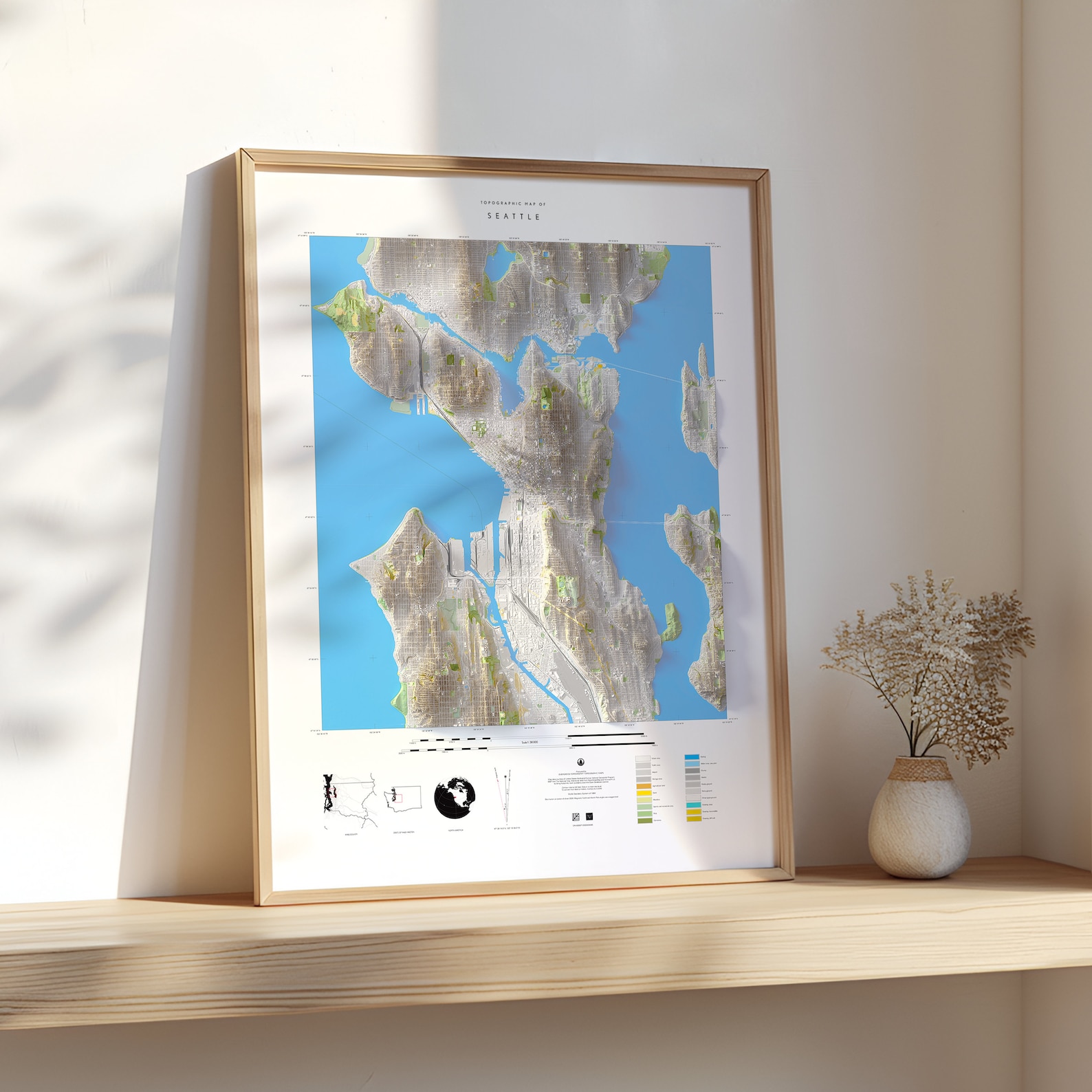 Seattle Topographic Map Print: Shaded Relief 3D Elevation (24x32) - Etsy