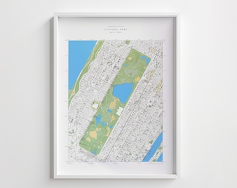 Puede incluir: Un mapa enmarcado de Central Park en la ciudad de Nueva York. El mapa muestra el diseño del parque, incluidos sus lagos, caminos y edificios.