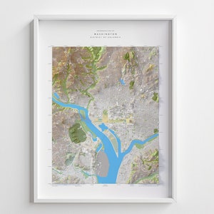 Topographie de Washington D.C., relief ombragé très détaillé de 61 x 81 cm, impression de carte d'altitude avec impression 3D de Washington D.C.