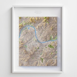 Topographie de Nashville, relief ombré 24 x 81 cm très détaillé, impression de carte d'altitude avec impression 3D de Nashville, Tennessee