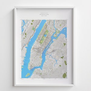 Topografia contemporânea de Manhattan, impressão de mapa de elevação em relevo sombreado de 24" x 32" de alto detalhe com sensação 3D de Manhattan, paisagem urbana de Nova York