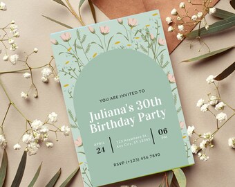 30th Birthday Invitation Women, Modern Scalloped 30th Party Invite for Her Printable, Editable 30th Digital 30th Birthday Party