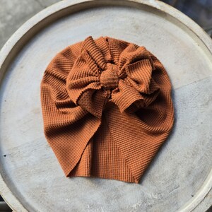 Rust Baby Turban, Bow Turban, Top Knot Hat, Messy Bow Turban
