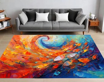Vibrant Rug, Swirl Abstract Rug, Colorful Rug, Bold Wave Rug, Bright Artistic Rug, Energy Flow Art, Home Decor, Living Room, Bedroom, Gift