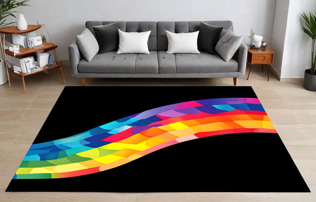 Very Bright Rugs Rainbow Wave Rug, Colorful Rug, Modern Abstract Rug, Bright Multicolor ...