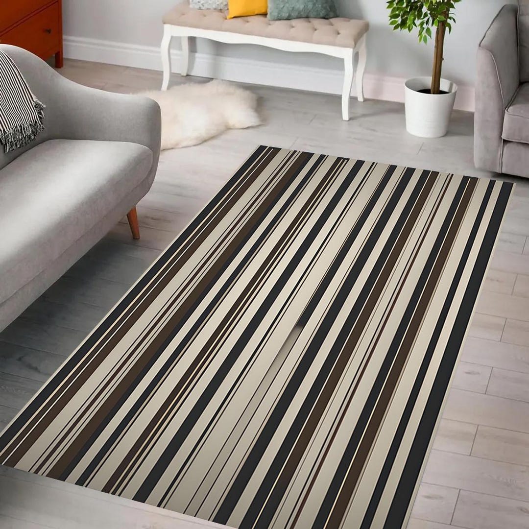 Modern Minimalist Rug, Striped Rug, Neutral Tones, Sleek Horizontal Rug ...