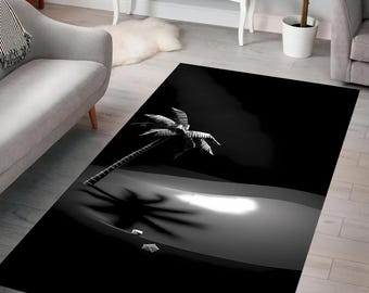 Abstract Palm Shadow Rug, Monochrome Design, Tropical Minimalist Art, Palm Tree Silhouette, Modern Decor, Living Room, Bedroom, Gift Idea