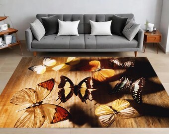 Vintage Butterfly Rug, Earthy Tones Rug, Nature Inspired Rug, Elegant Rug, Modern Rug, Home Decor, Living Room, Bedroom, Gift for Her, Him