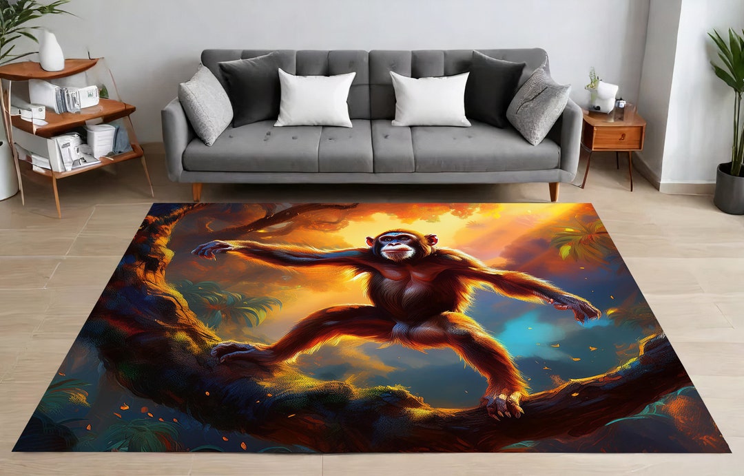 Space Monkey Rug Dancing Monkeys Rug, Playful Apes Rug, Jungle Rug, Vibrant Colors ...