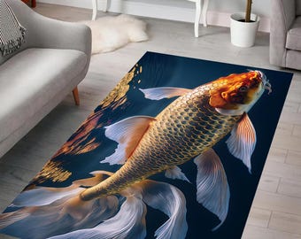Alfombra Koi Dorada, Elegante Diseño Acuático, Alfombra Serenidad Submarina, Alfombra Moderna, Decoración del Hogar, Sala de Estar, Dormitorio, Regalo