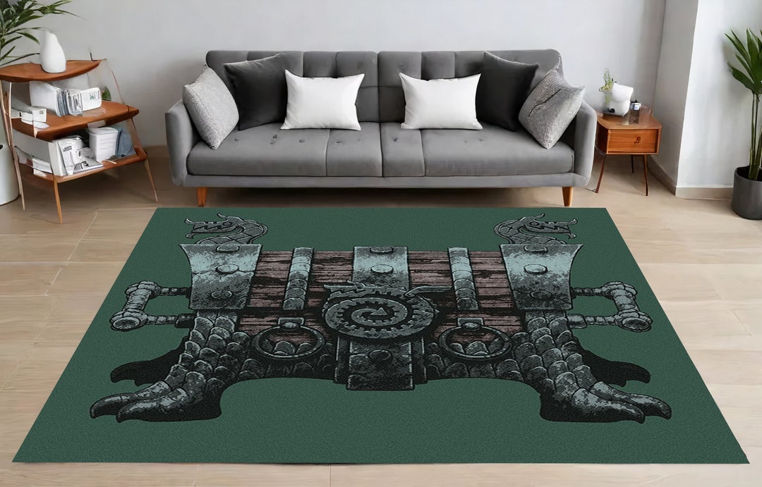 Vintage Treasure Chest Rug, Dragon Motif Chest Rug, Living Room ...