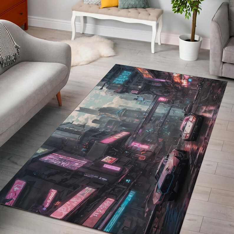 Cyperpunk Rug Cyberpunk Cityscape Rug, Futuristic Neon Skyline Rug, Sci-fi Urban Art ...