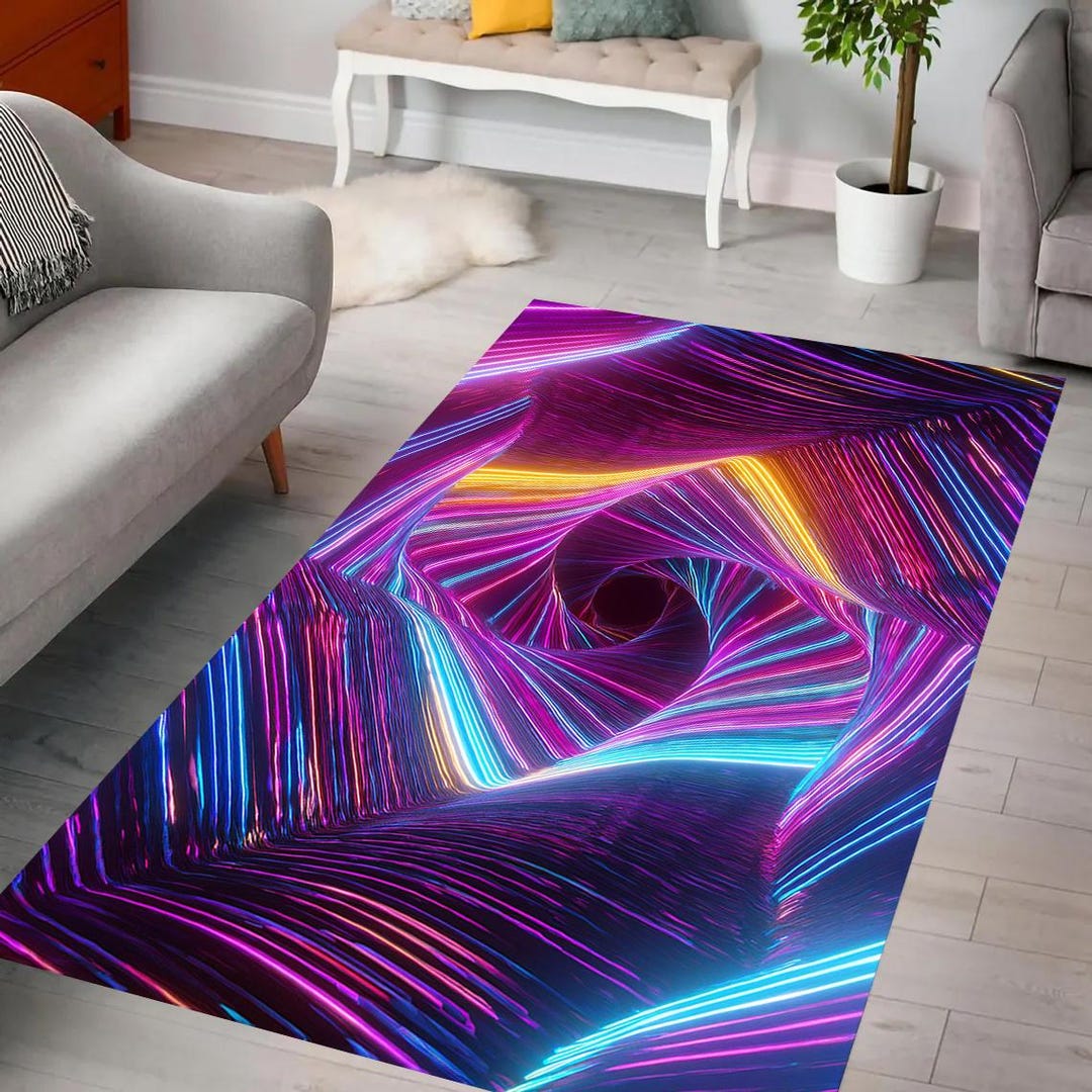 Neon Vortex Rug, 3D Illusion, Vibrant Rug, Neon Rug, Futuristic ...