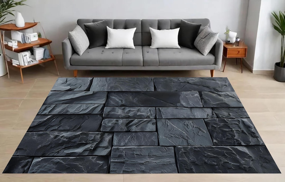 Wall Rug Texture Charcoal Stone Wall Rug, Realistic Rock Texture, Modern Rustic Decor ...