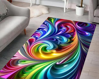 Vibrant Rainbow Swirl Rug, Psychedelic Rug, Art Rug, Multicolor Rug, Abstract Rug, Modern Rug, Home Decor, Living Room, Bedroom, Gift Idea