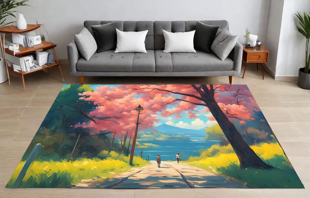 Pathways Rug Tranquil Pathway Rug, Cherry Blossom Rug, Pastel Landscape Rug, Nature ...