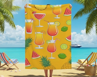 Tropical Cocktail Beach Towel, Vibrant Summer Drinks, Fruity Paradise Design, Fun & Refreshing Beach Accessory, Vacation Essential, Gift