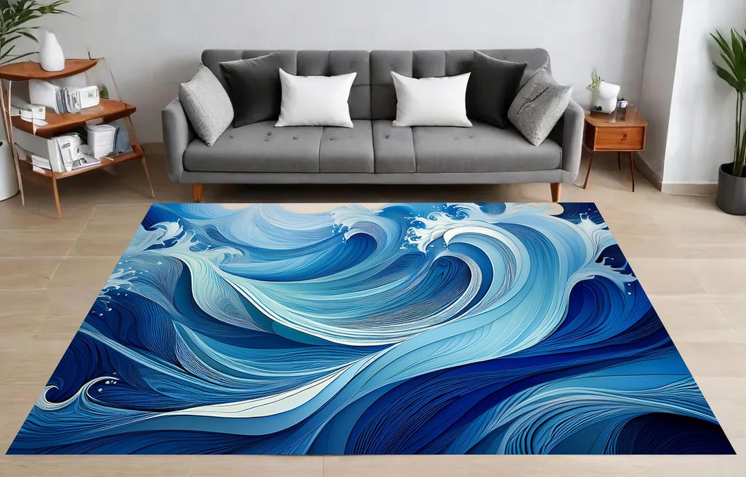 Water Print Rug Ocean Wave Rug, Water Art Design, Sea Decor, Modern Abstract Style ...