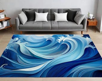 Ocean Wave Rug, Water Art Design, Sea Decor, Modern Abstract Style, Cool Tones, Floor Decor, Home Decor, Bedroom, Living Room, Gift for Her