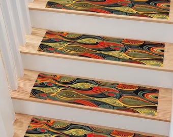 Stair Rug, Stair Carpet, Stair Runner, Stair Mat, Modern Step Rug, Stair Treads, Non-Slip, Gift, Vibrant Swirl Art Rug, Modern Abstract Rug