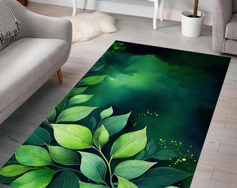 Leafy Nature Rug, Lush Botanical Rug, Fresh Foliage Art, Calming Forest Vibes, Modern Rug, Home Decor, Living Room, Bedroom ,Gift for Her