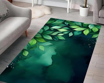 Serene Leafy Rug, Lush Foliage, Deep Forest Tones, Botanical Watercolor Design, Modern Rug, Home Decor, Living Room, Bedroom ,Gift for Her