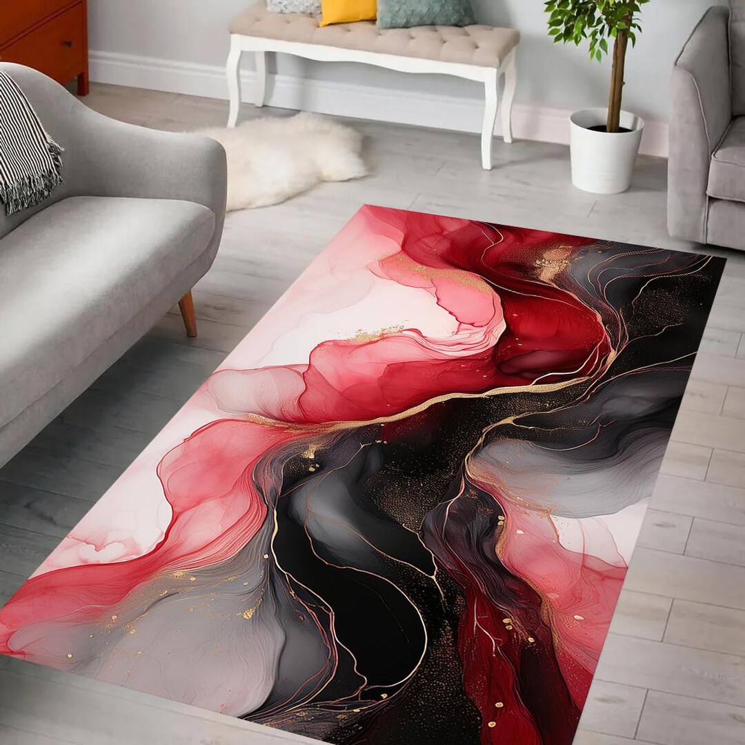 Abstract Wave Rug, Ink Flow Rug, Modern Glam Rug, Gold Glitter Rug ...