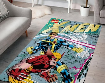X-Men 1991 Inspired Rug: Cyclops, Wolverine Design, Elevate Your Space with this Epic Marvel-Themed Floor Art, Comic Book Fans, Collectors