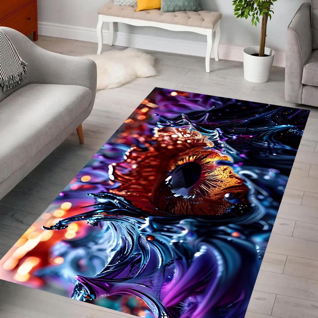 Surreal Eye Explosion Art Rug, Metallic Ink Splashes, Vibrant Abstract ...