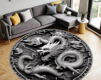 Dragon Rug, Dragon Rug, Artwork Rug, Living Room, Bedroom, Office, Home Decor, Round Rug, Round area rug, Non Slip Rug ,Gift, DND, Asian Rug