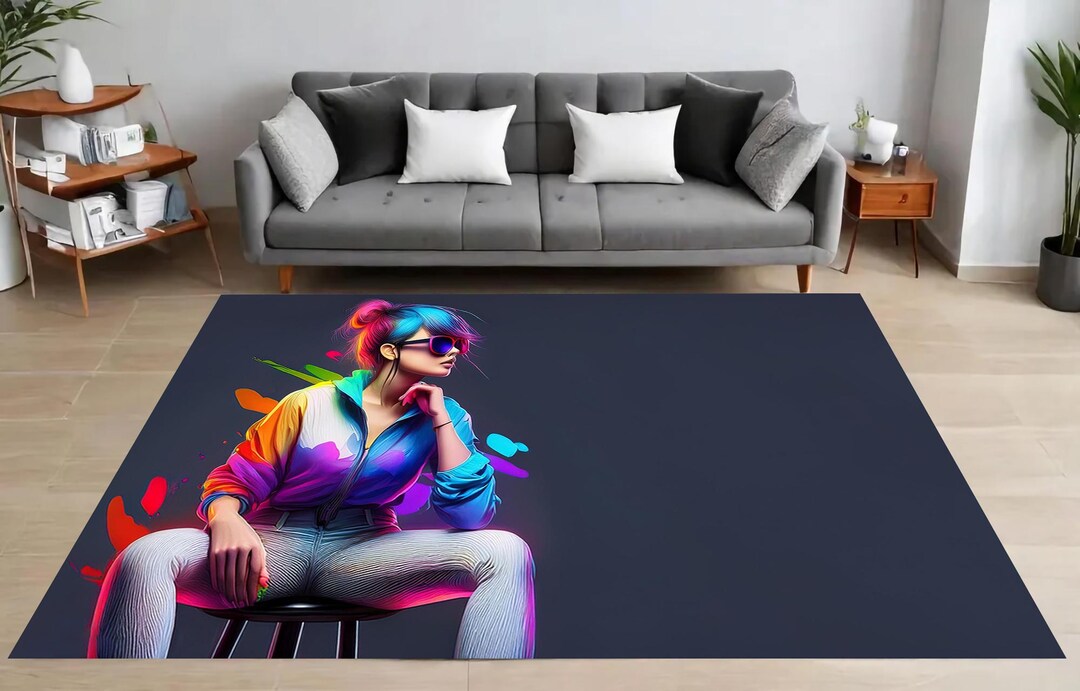 Fashion Rug Neon Vibes Rug, Bold Urban Rug, Cool Young Woman Rug, Street Fashion ...