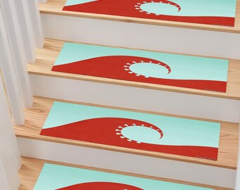 Stair Rug, Stair Carpet, Stair Runner, Stair Mat, Modern Step Rug, Stair Treads, Non-Slip, Gift, Wave Rug, Modern Rug, Red Wave Rug