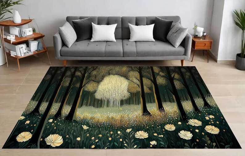 Enchanted Rug Enchanted Forest Rug, Mystical Trees Rug, Dreamy Wildflowers Rug ...