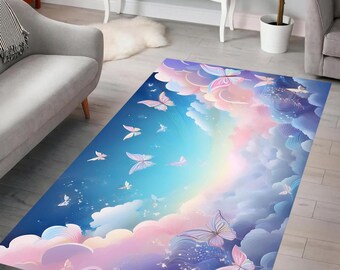 Heavenly Butterfly Sky Rug, Dreamy Clouds, Playful Rug, Unique Rug, Modern Rug, Home Decor, Living Room, Bedroom, Kids Room, Gift for Her