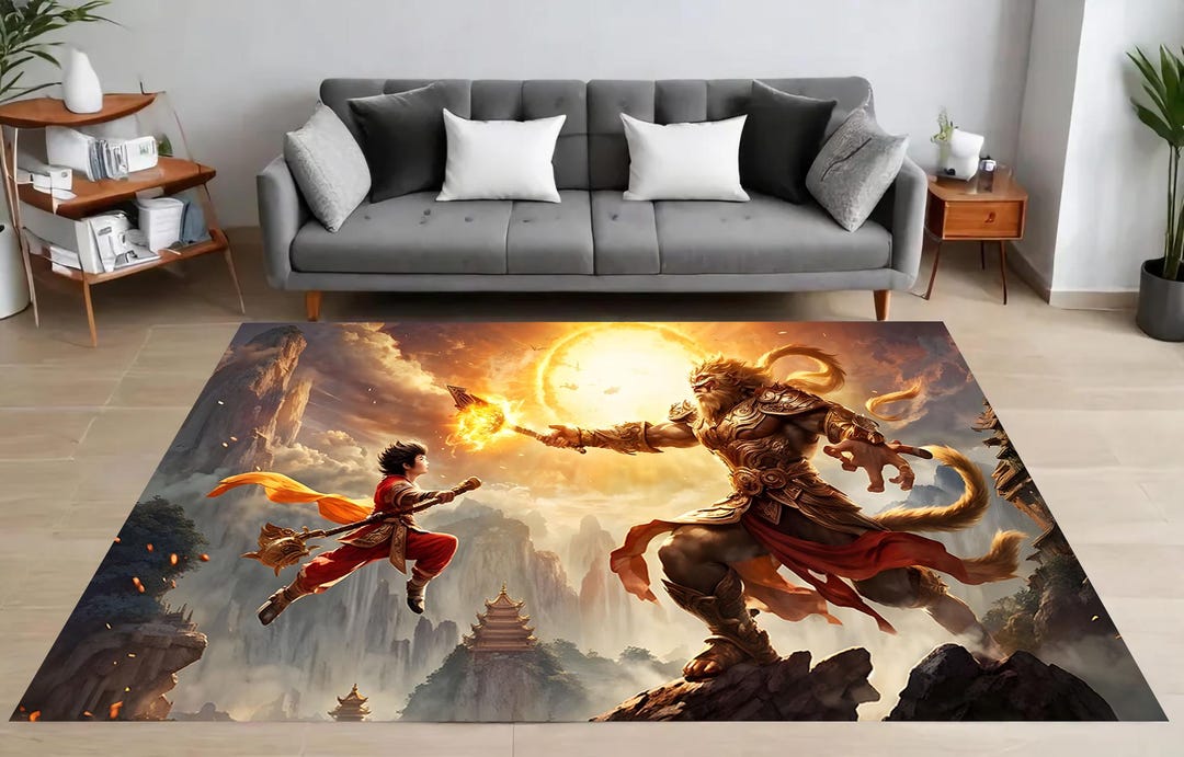 Epic Handmade Rug Epic Sun Rug, Wukong Battle Rug, Mythical Rug, Hero Clash Rug, Dynamic ...